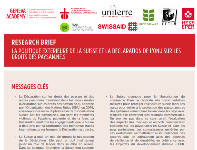 Research brief: La politique extérieure de la Suisse et l’UNDROP