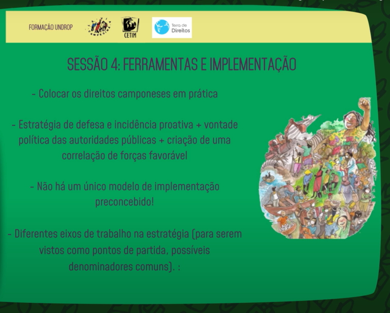 FORMAÇÃO SOBRE A UNDROP – SESSÃO 3 «CASOS CONCRETOS DE VIOLAÇÕES» e SESSÃO 4 “FERRAMENTAS E IMPLEMENTAÇÃO DA UNDROP”