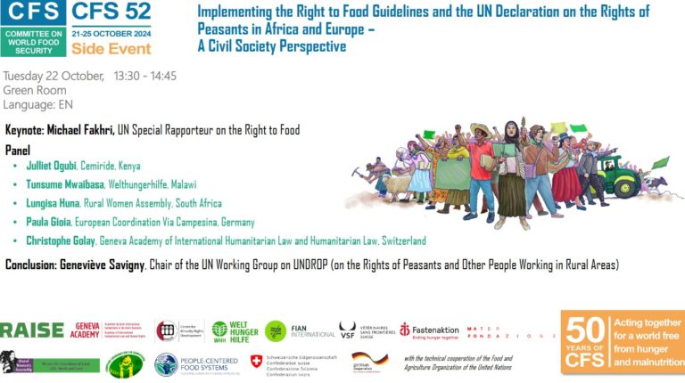 Side-event: Implementing the Right to Food Guidelines and the United Nations Declaration on the Rights of Peasants in Africa and Europe: A Civil Society Perspective