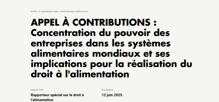 Appel à contributions du Rapporteur spécial sur le droit à l’alimentation