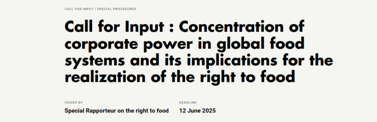 Call for input from the Special Rapporteur on the right to food
