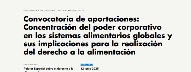 Convocatoria de aportaciones del Relator Especial sobre el derecho a la alimentación