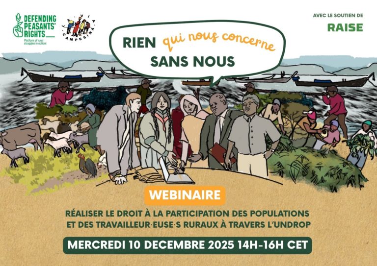 WEBINAIRE: Rien qui nous concerne sans nous – Réaliser le droit à la participation des populations et des travailleur·euse·s rurales à  travers l’UNDROP
