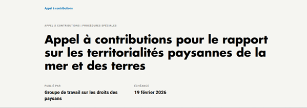 Appel à contributions pour le rapport sur les territorialités paysannes de la mer et des terres