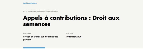 Appel à contributions : Rapport du Groupe de travail UNDROP sur le droit aux semences